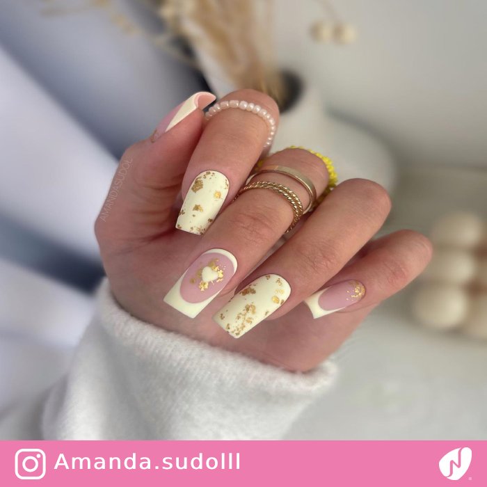 Spring Cream and Gold Nails